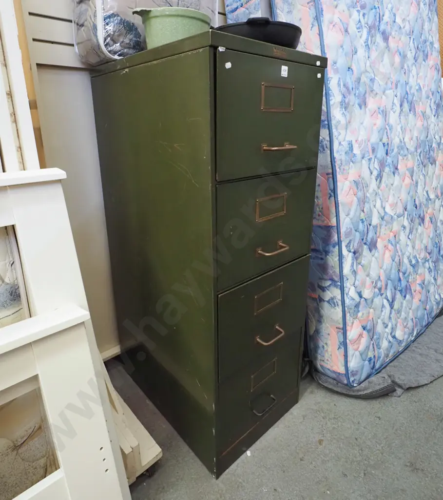 green metal 4 drawer filing cabinet with brass handles Image 1++