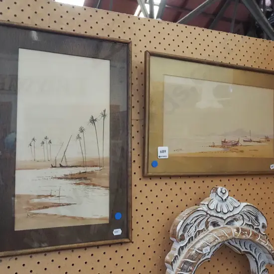 2x framed watercolours - boat scenes