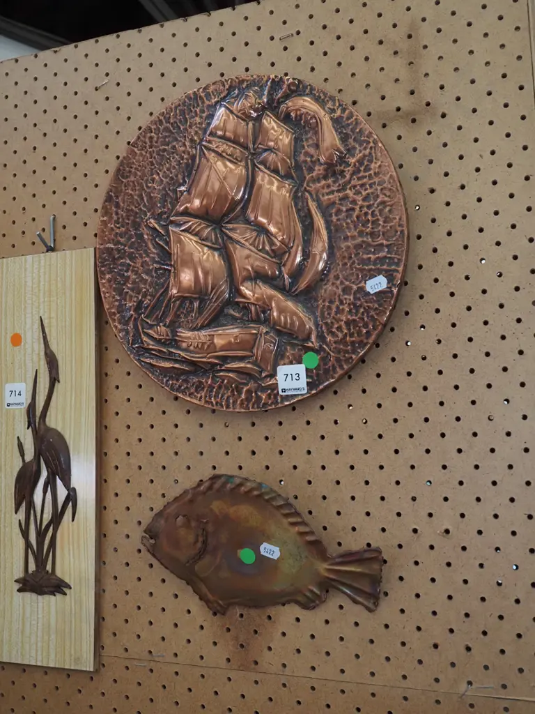 brass galleon, small brass fish wall art-green dots Image 1++