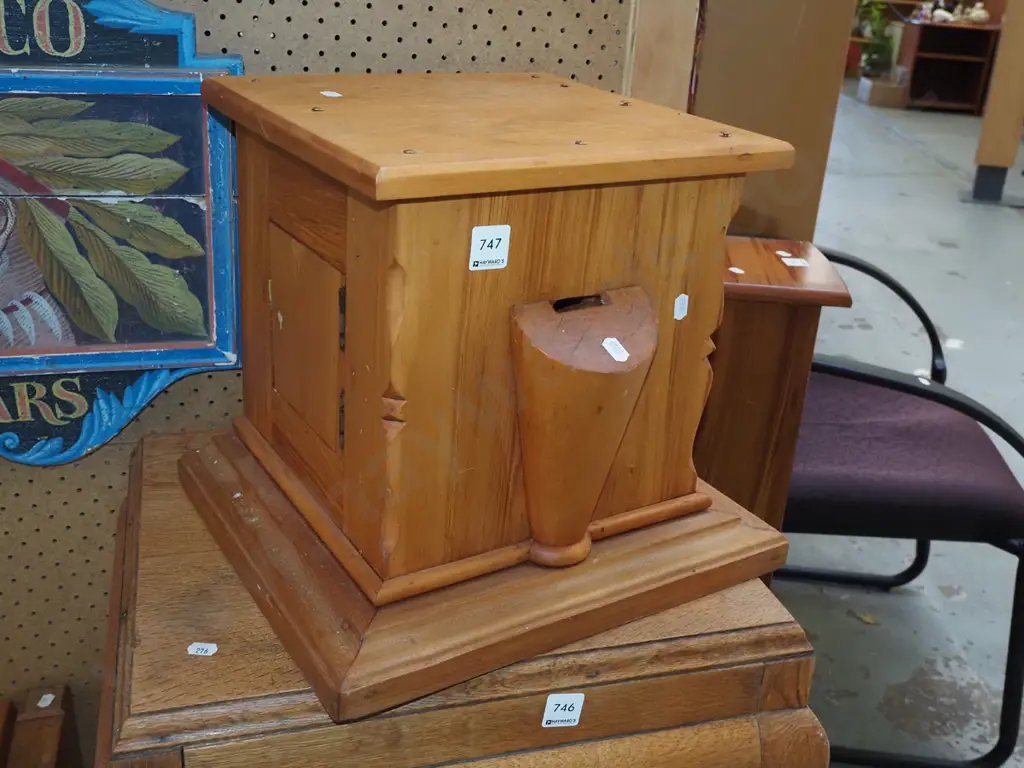 homemade mixed timbers lockable donations box - lock not working H320 Image 1++