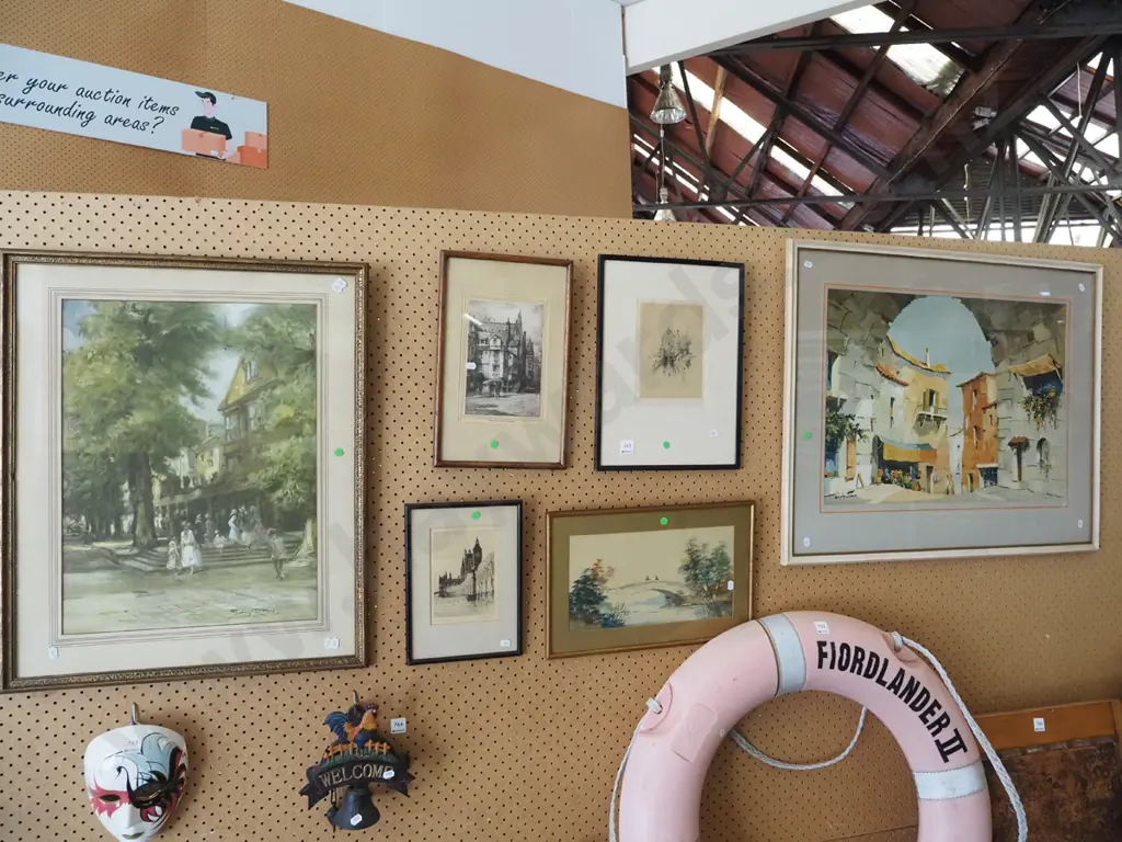 assorted prints, watercolour, etchings - green dots Image 1++