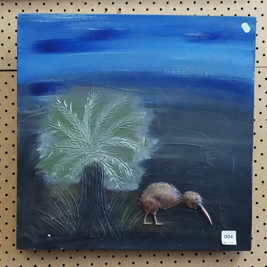 mixed media on canvas - kiwi and tree