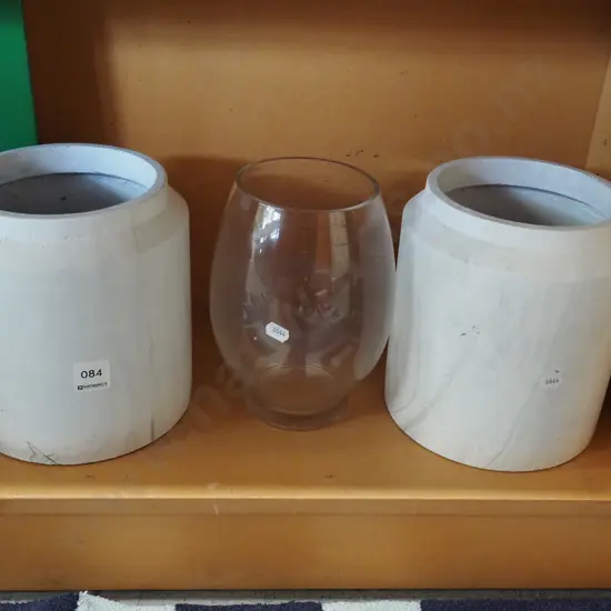 2x ceramic jardinieres, glass vase H200