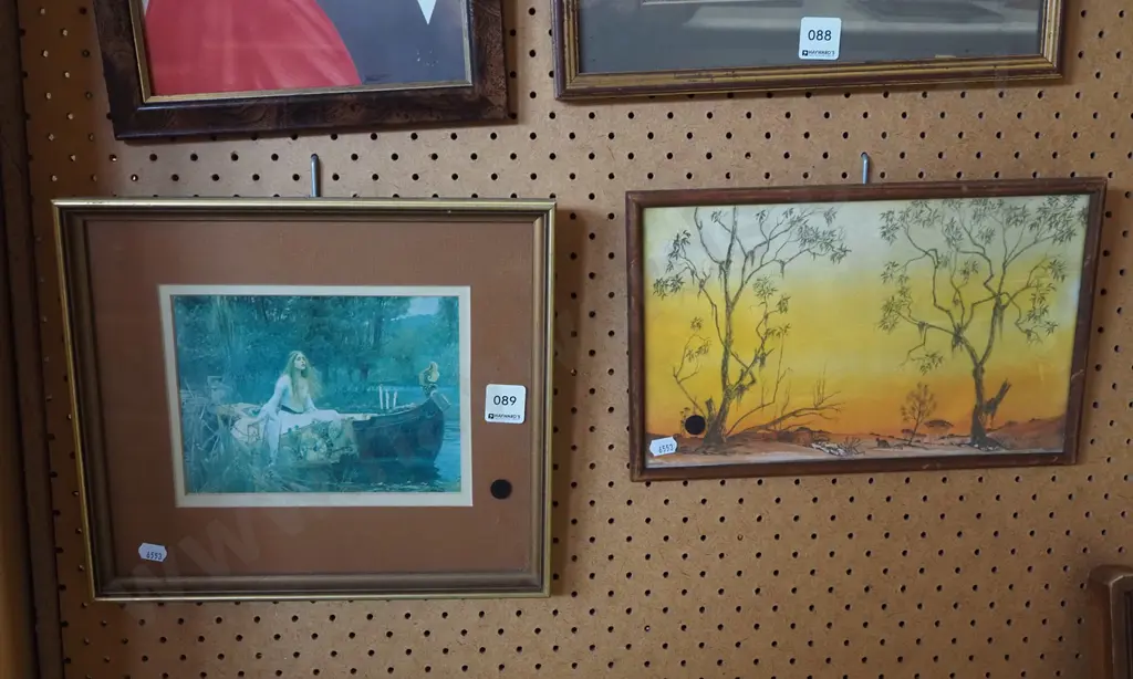 2x framed prints - woman and boat, Australian outback - black dots Image 1++