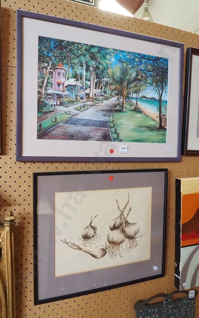 2x framed prints - beach street, onions - red dots Image 1++