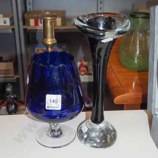 blue glass goblet, art glass vase H250