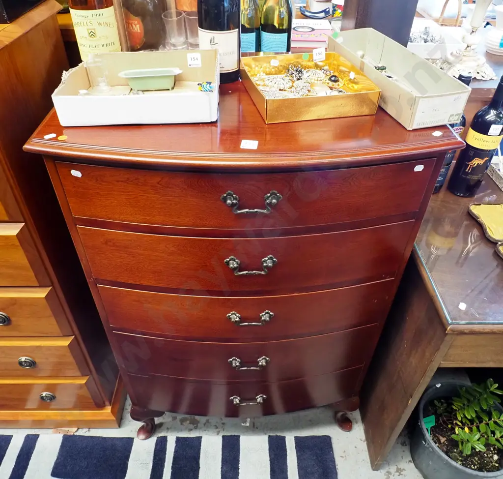 bow front mahogany cab leg 5 drawer tall boy H1080 W715 D500 Image 1++