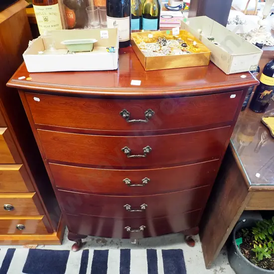 bow front mahogany cab leg 5 drawer tall boy H1080 W715 D500
