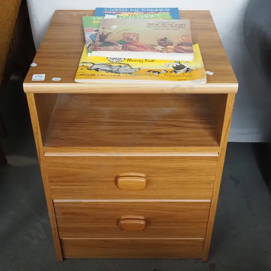 mdf faux wood veneer 2 drawer bedside cabinet