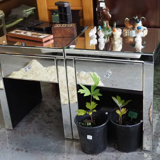 pair of bevelled edge mirrored single drawer single drawer bedside cabinets