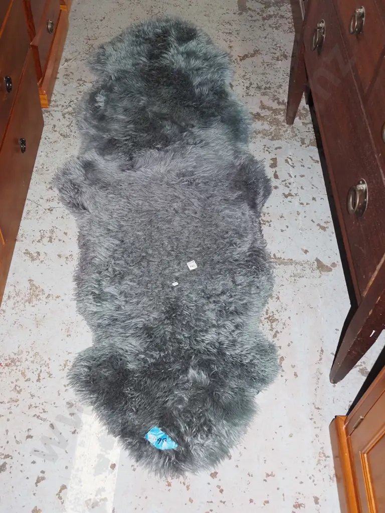 grey dyed 2 piece sheepskin floor runner L1860 Image 1++