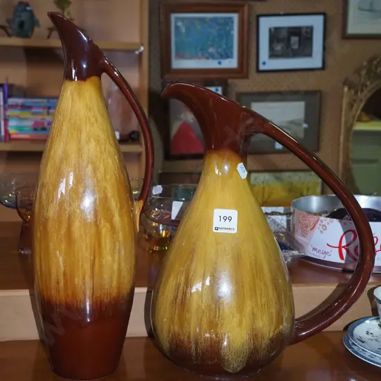 2x Blue Mountain ewer vases H390
