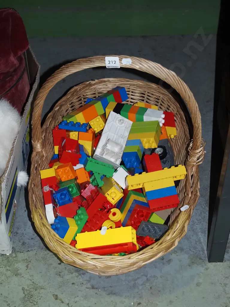 cane basket, childs Duplo blocks Image 1++