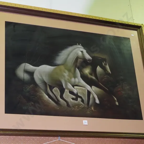 framed acrylic on velvet - horses running free