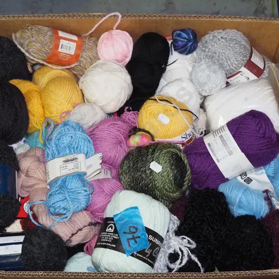 box of knitting yarns