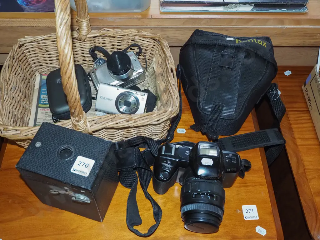 cameras; Pentax Z70, boxed Brownie, Cannon and Olympus digital cameras etc Image 1++