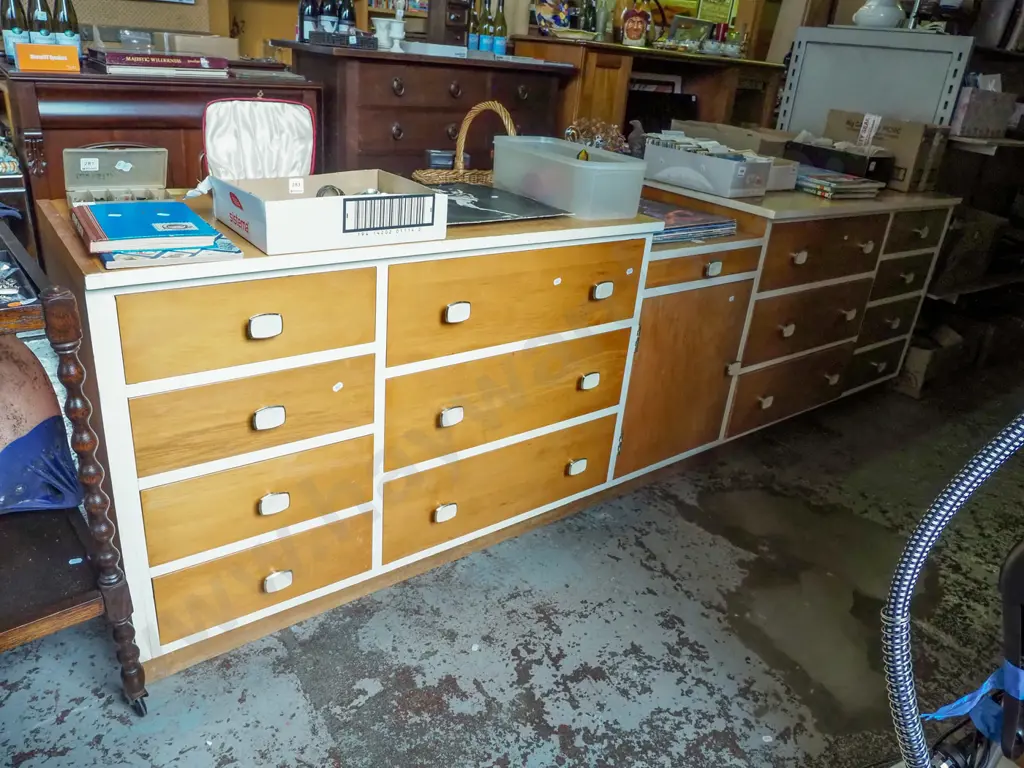 very large mid century sideboard with 1 door and 15 drawers H760 W2530 D450 Image 1++