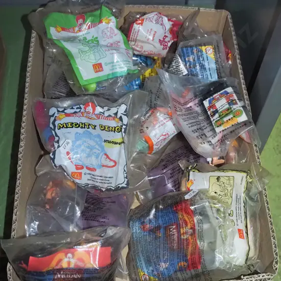 box; McDoanlds happy meal toys