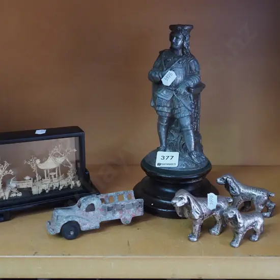 shelf; various ornaments, cork art etc