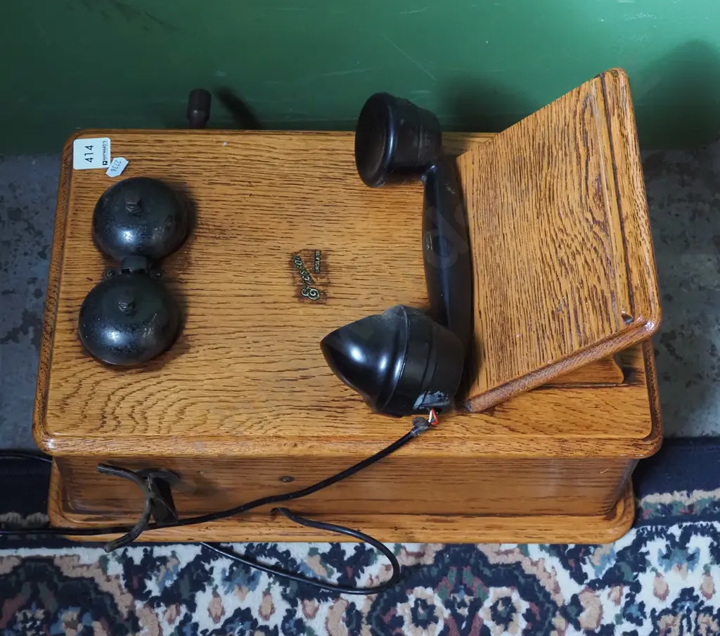 oak cased Ericsson wall mounted telephone - missing many internal mechanisms Image 1++
