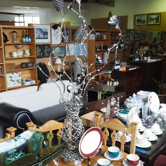 bent metal and LED powered illuminated sculpture - no power cord