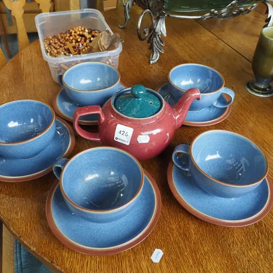teapot and 5 Denby stone ware cups and saucers