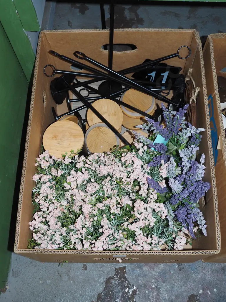 café table numbers and stands, faux flowers, canister lids etc Image 1++