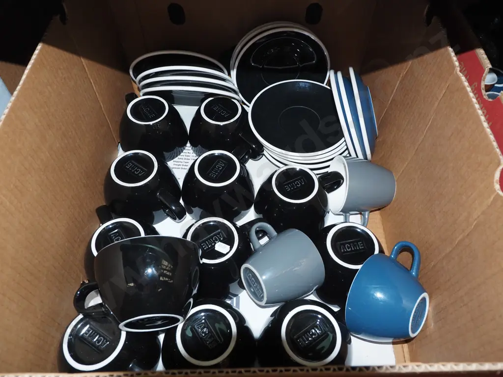 box; assorted Acme coffee cups and saucers Image 1++