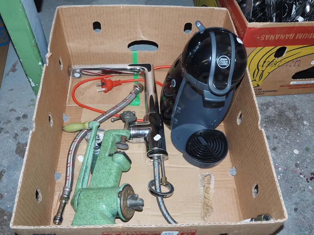 box; green speckled bench top mincer, sink tap, nescafe dolce gusto Image 1++