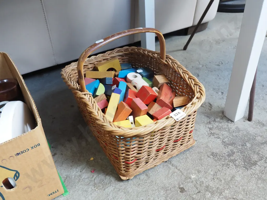 cane basket and childrens blocks Image 1++