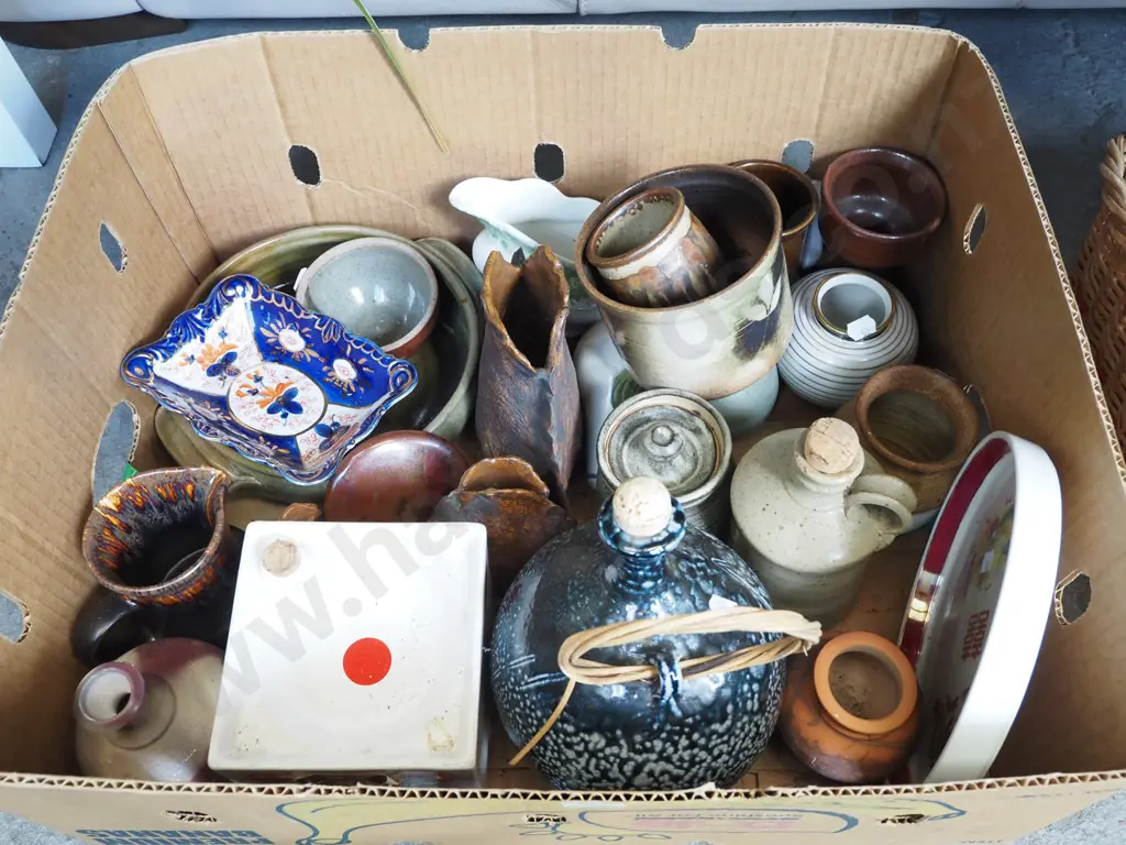 box; studio pottery bottles, vases, goblets etc Image 1++