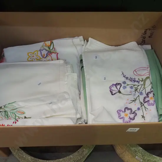 box hand worked linen