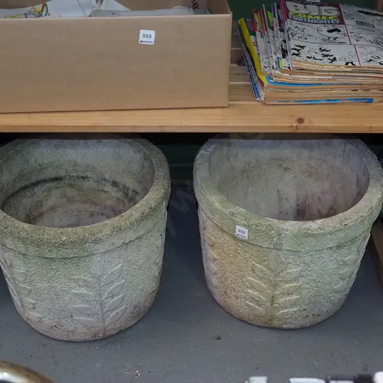 2x mid century garden planters with foliate designs H300 Diam390