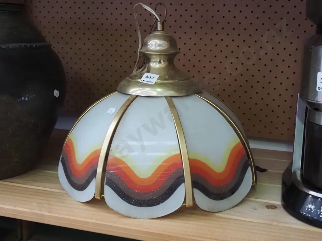 retro brass and coloured glass lamp shade Image 1++