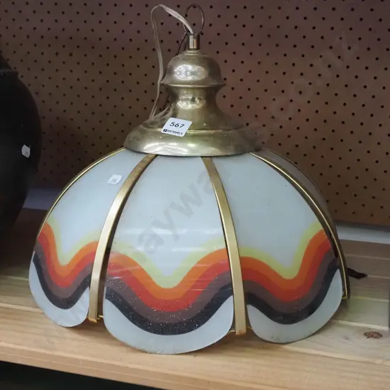 retro brass and coloured glass lamp shade