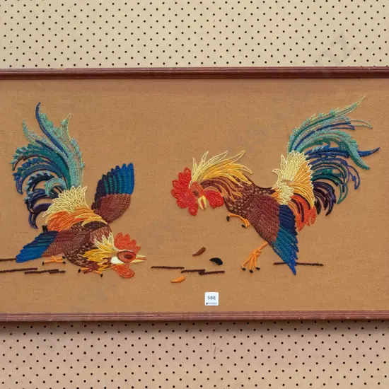 retro framed needlework - roosters