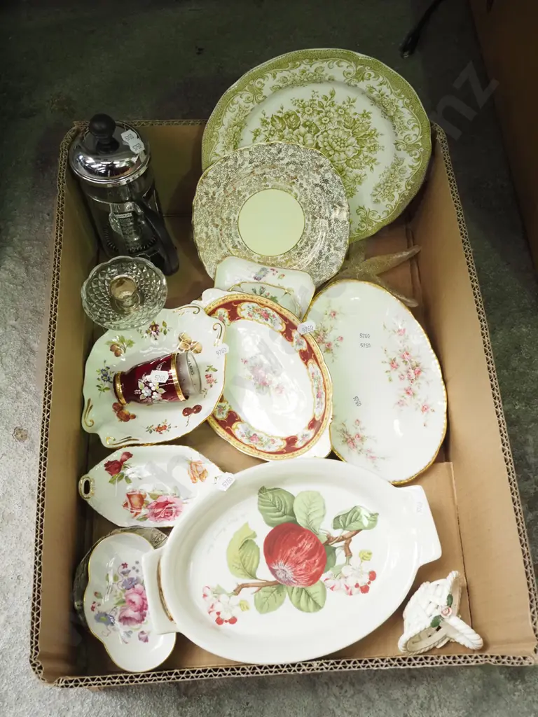 box; dishes, coffee plunger, candlestick etc Image 1++