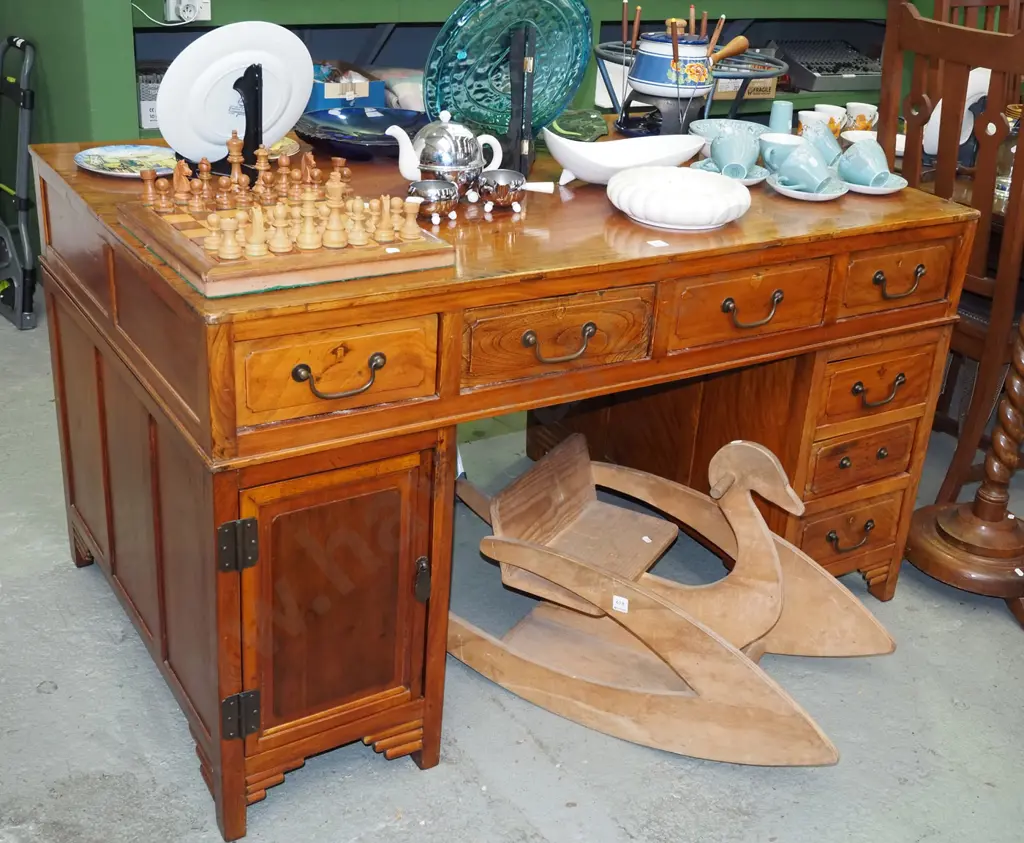 Asian wooden 14 drawer 2 door partner's desk H810 W1400 D880 Image 1++