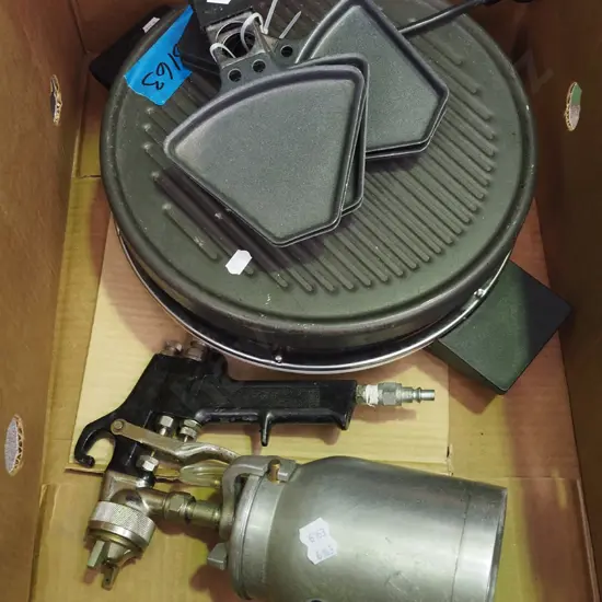 box; paint sprayer, electric heat pad