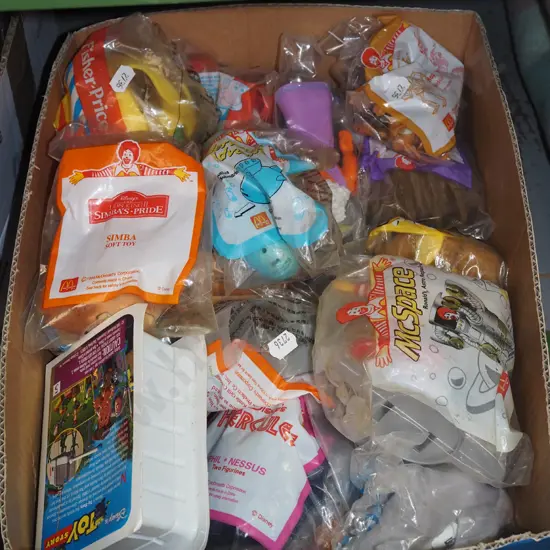 box; McDonald happy meal toys