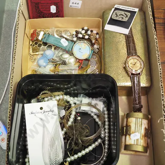 box; watches, costume jewellery etc