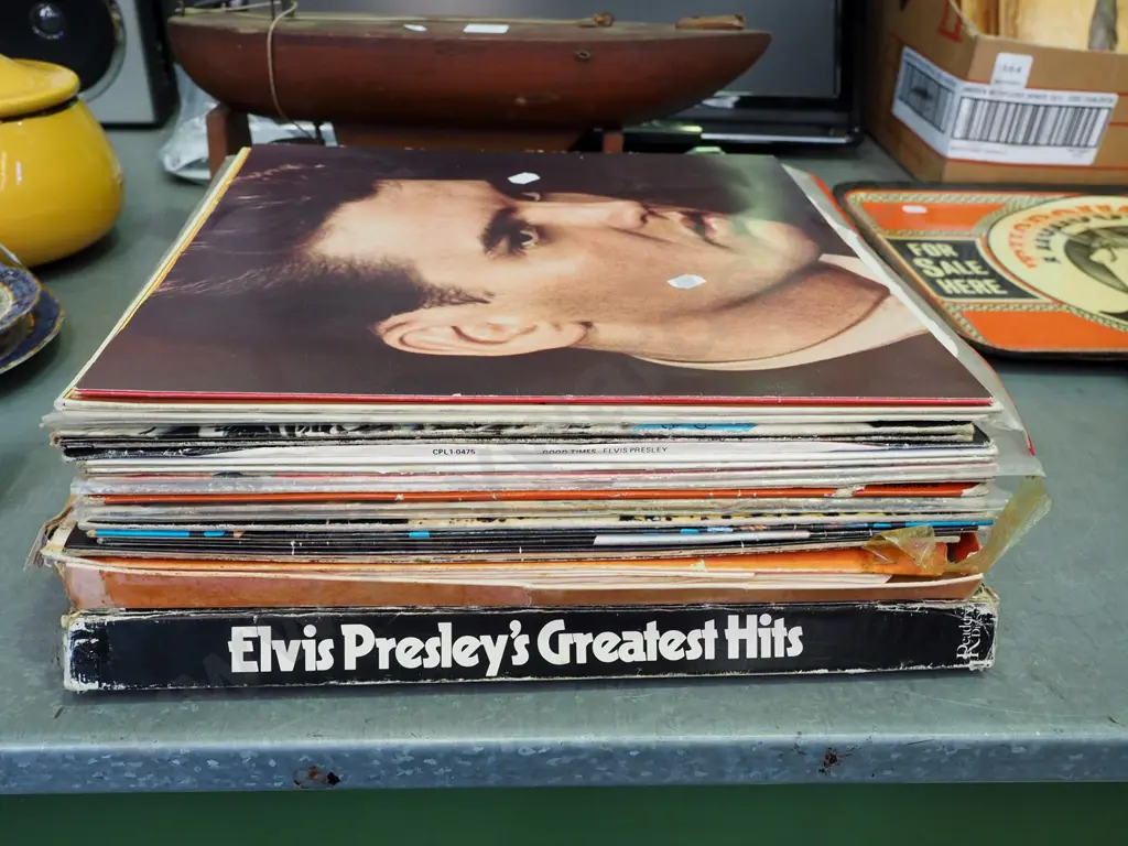 stack of LPs; Elvis Image 1++