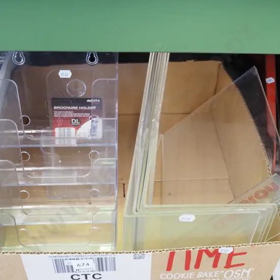 box; perspex display stands, brochure holders