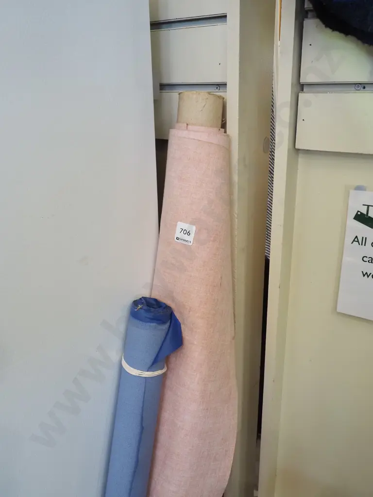 bolt of red vinyl, blue fabric Image 1++