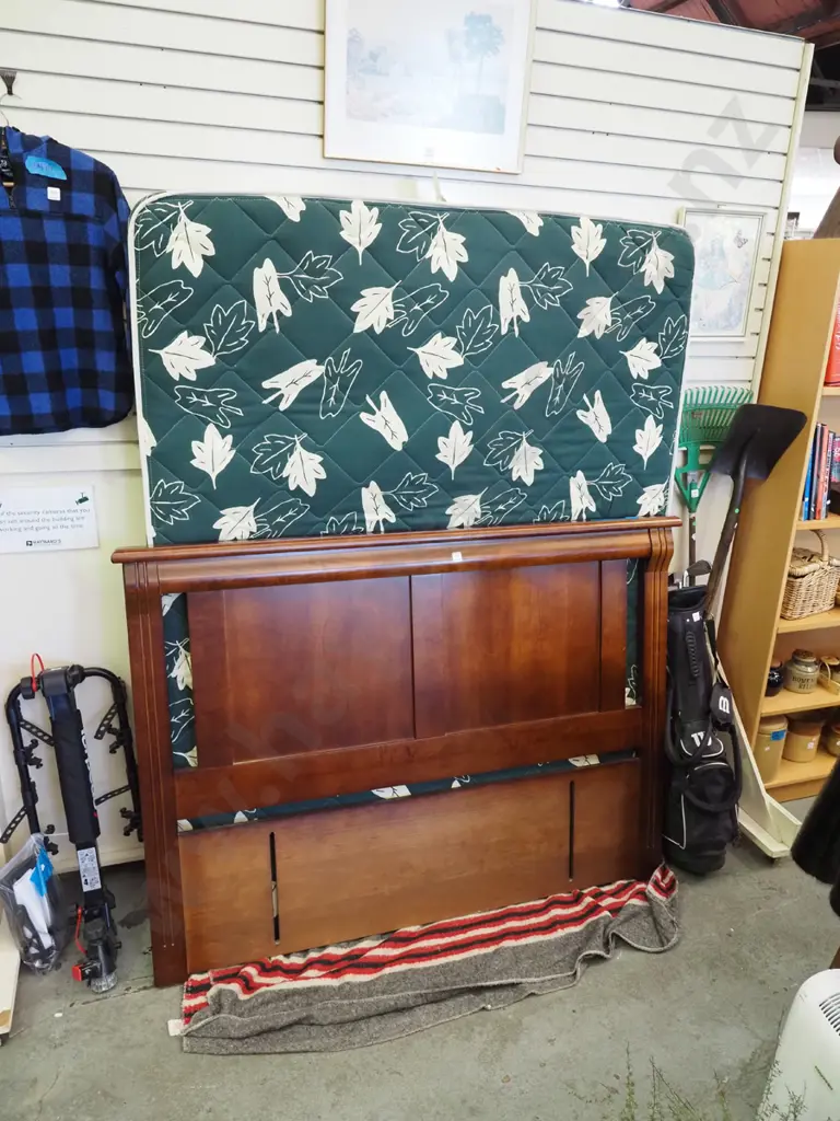 queen mattress, dark stained pine headboard - no base Image 1++