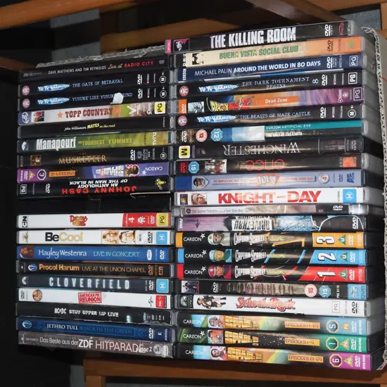 box of DVDs  