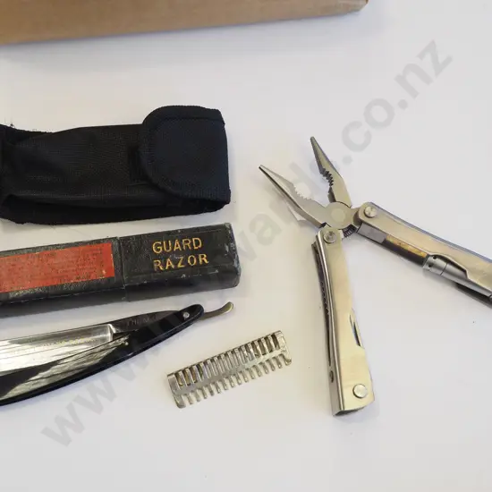 box; multi tool, cut throat razor
