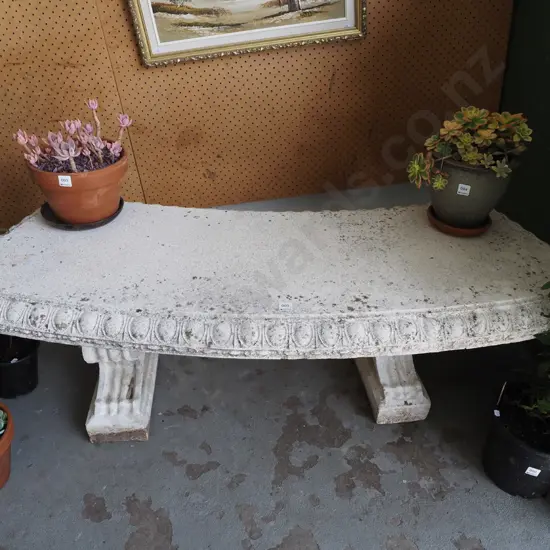 cast concrete curved garden bench seat H460 W1450 D520