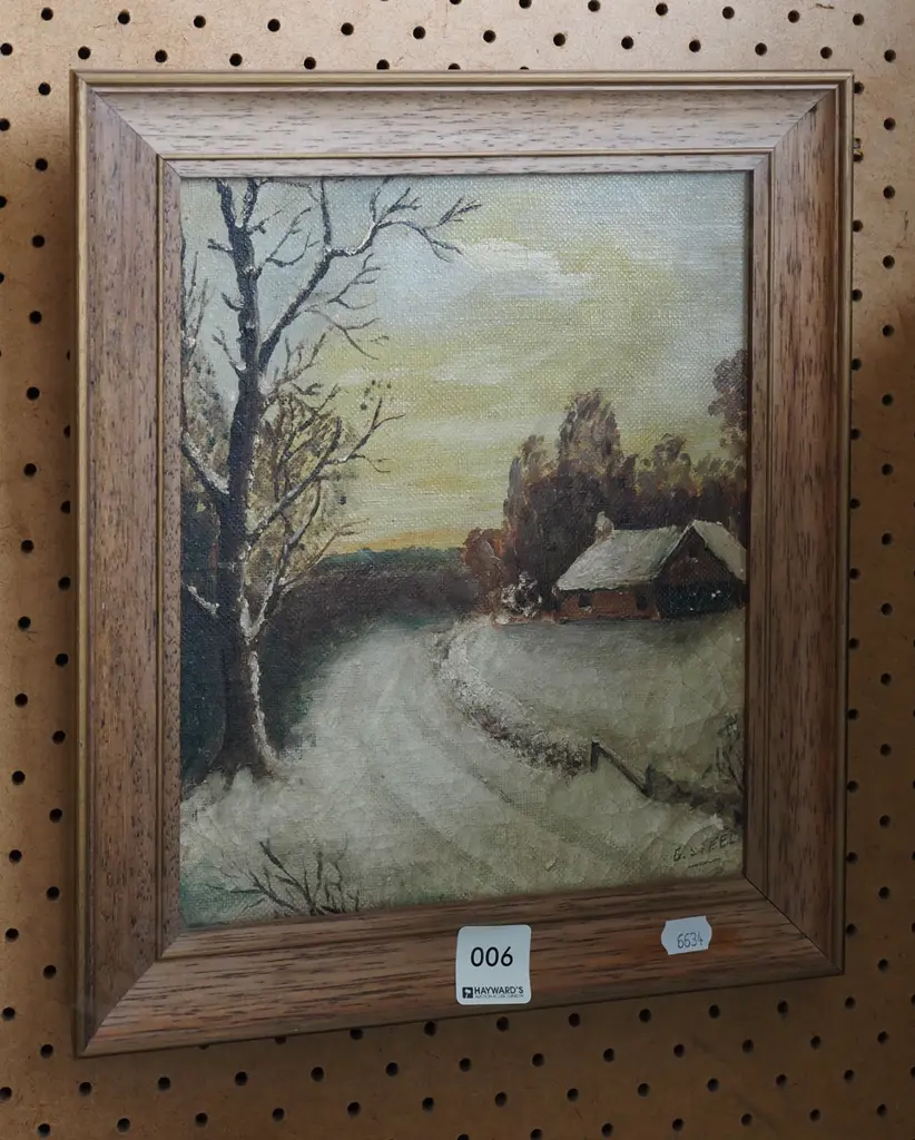 B Steel - small oak framed oil on board - country scene Image 1++