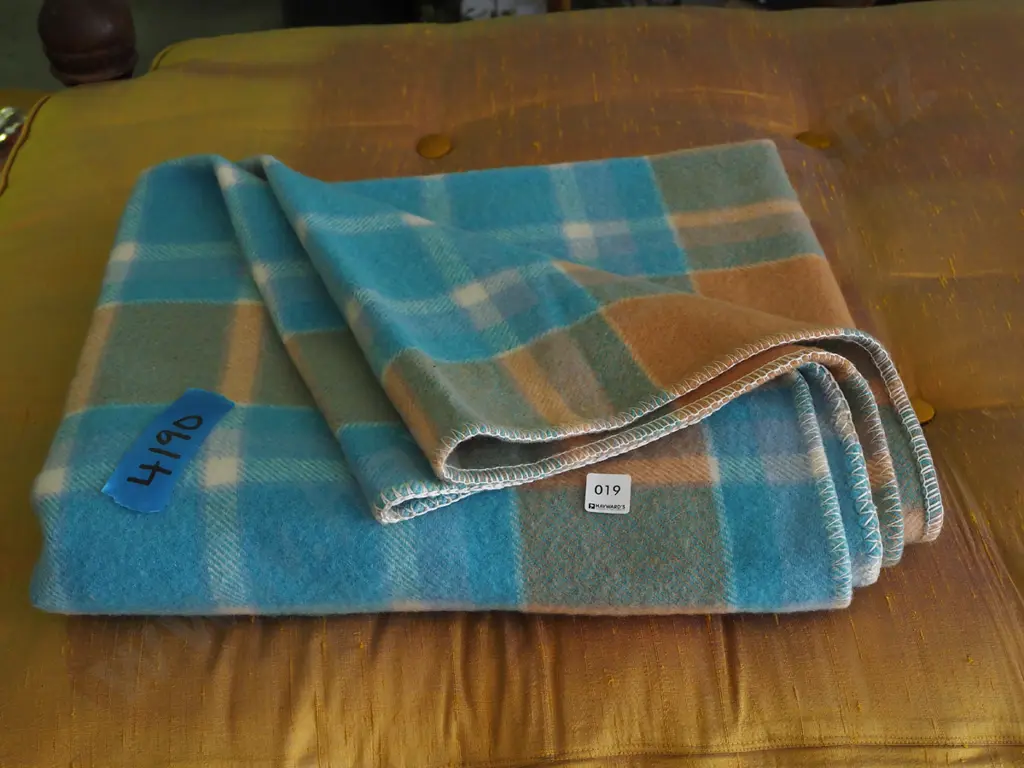 blue checked woollen blanket Image 1++